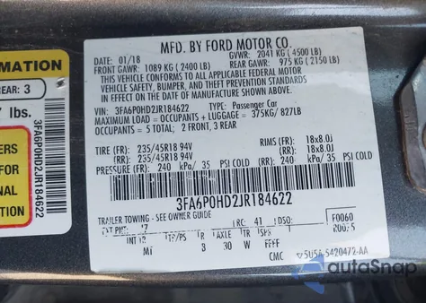 2018 Ford Fusion Se z USA, uszkodzony, nr VIN 3FA6P0HD2JR184622